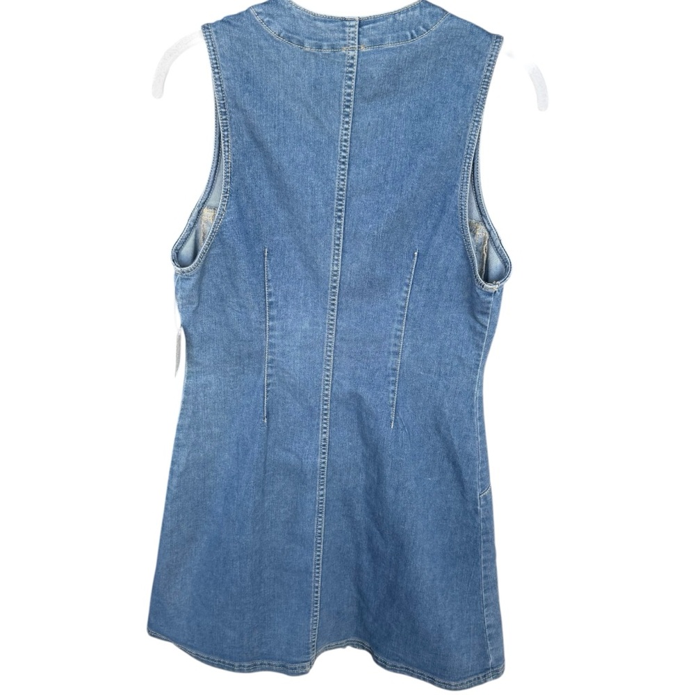 Free People Wandering Star Denim Mini Dress Blue Button Front Size 6 NWT - Picture 8 of 9